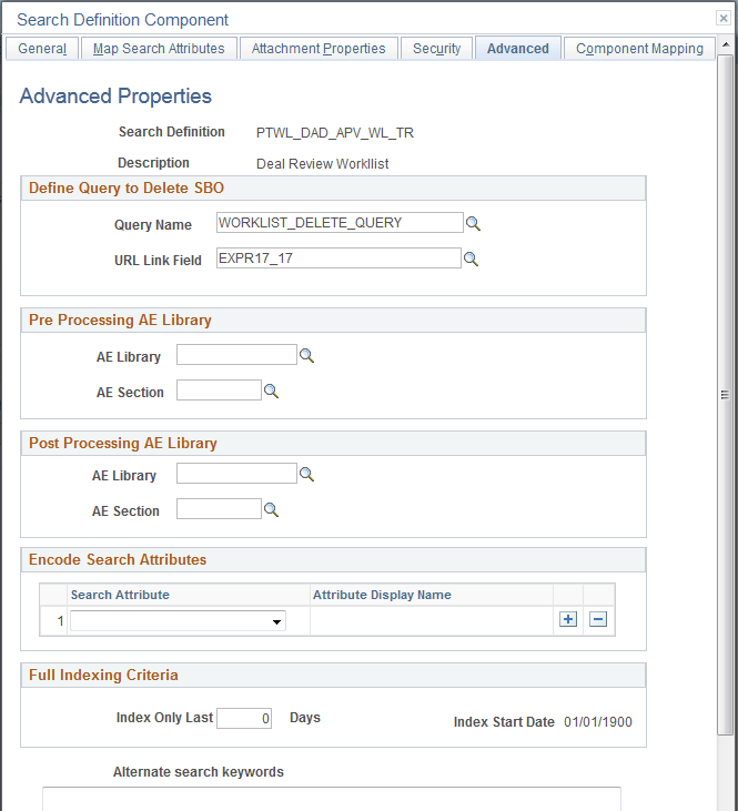 Search Defintion - Advanced page