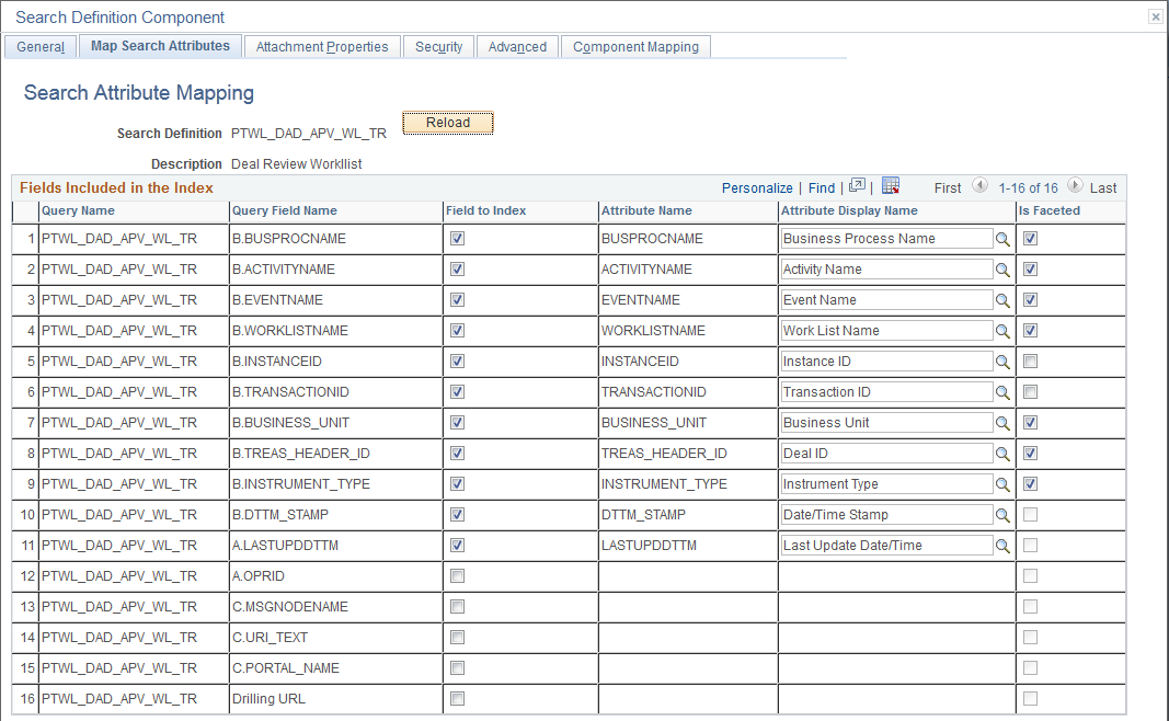 Search Definition - Map Search Attributes page