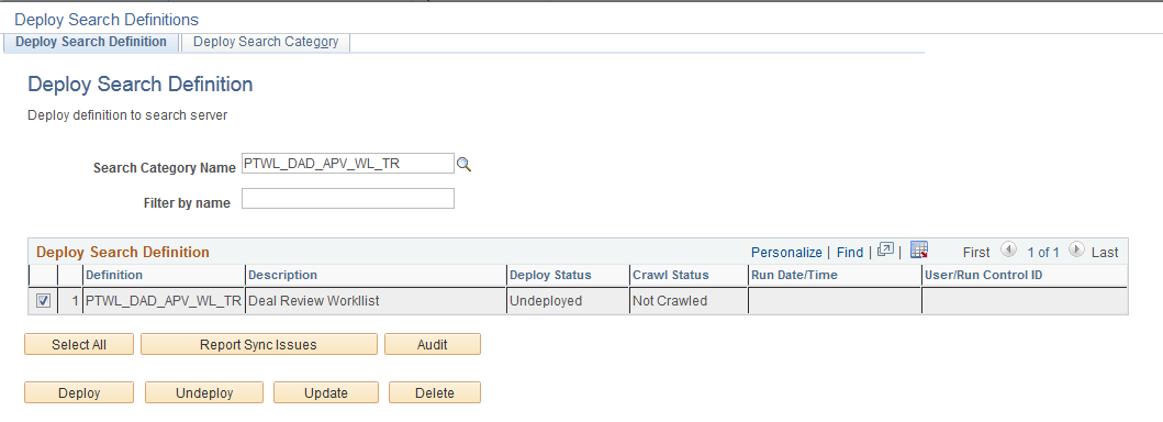 Deploy Search Definition page