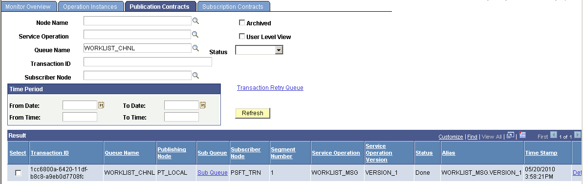Service Operation Monitor-Publication Contracts page