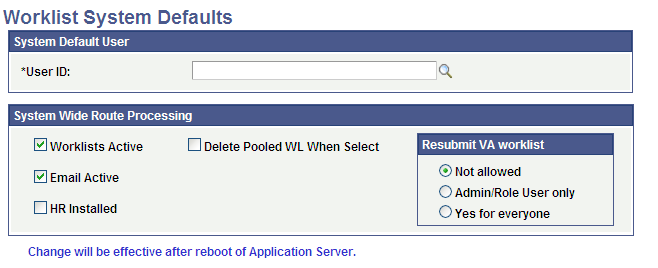 Worklist System Defaults page