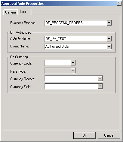 Approval Rules Properties dialog box - Use tab