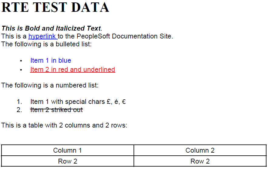 PDF output displaying RTE text