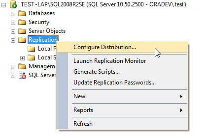 SQL Serverのレプリケーション・ディストリビューション構成オプションです。 SQL Serverのレプリケーション・ディストリビューション構成オプションです。