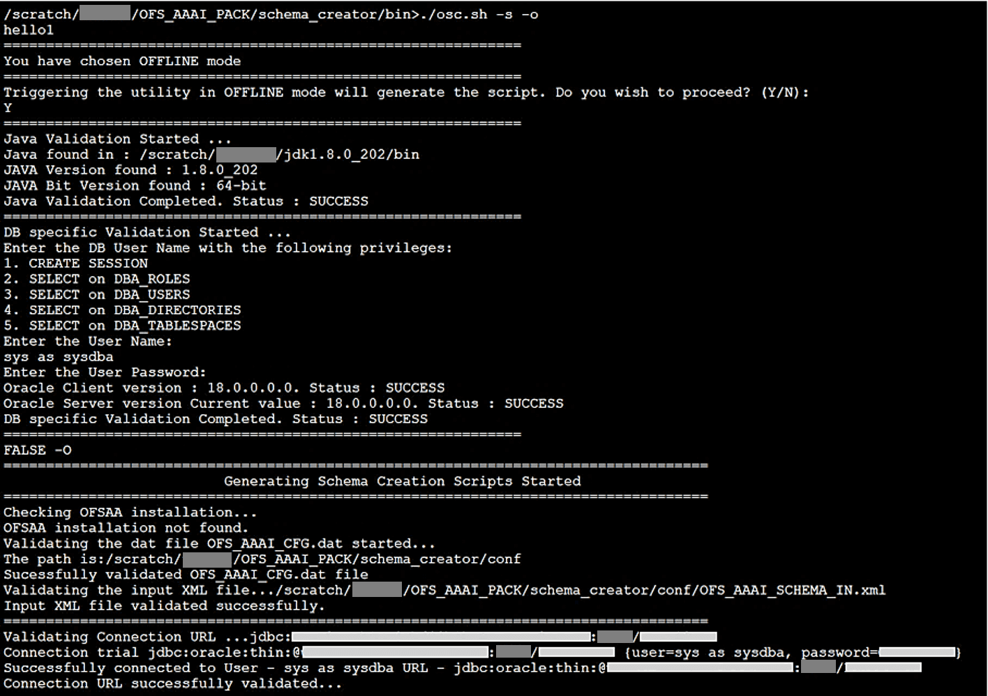 Title: Description of the Schema Creator Utility execution to install the subsequent Applications Pack follows - Description: This illustration shows the Schema Creator Utility execution to install the subsequent Applications Pack.