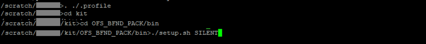 Title: Description of Executing the OFSDF installer in the SILENT mode follows - Description: This illustration shows execution of the OFSDF installer in the SILENT mode. This is an automatic mode of OFSAA application installaiton with minimal interference from the user.