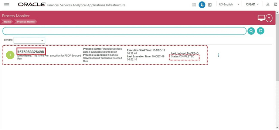 Title: Description of the Process Monitor page with the Process Flow ID illustration follows - Description: This illustration shows the Process Monitor page with the Process Flow ID details. Select the Process Flow ID to see more details.
