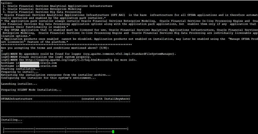 This illustration shows installation of the OFSAAI Application Pack in the SILENT mode.