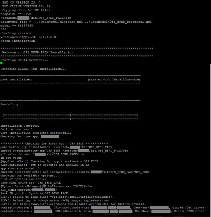 This illustration shows installation of the OFSDF Application Pack in the SILENT mode.