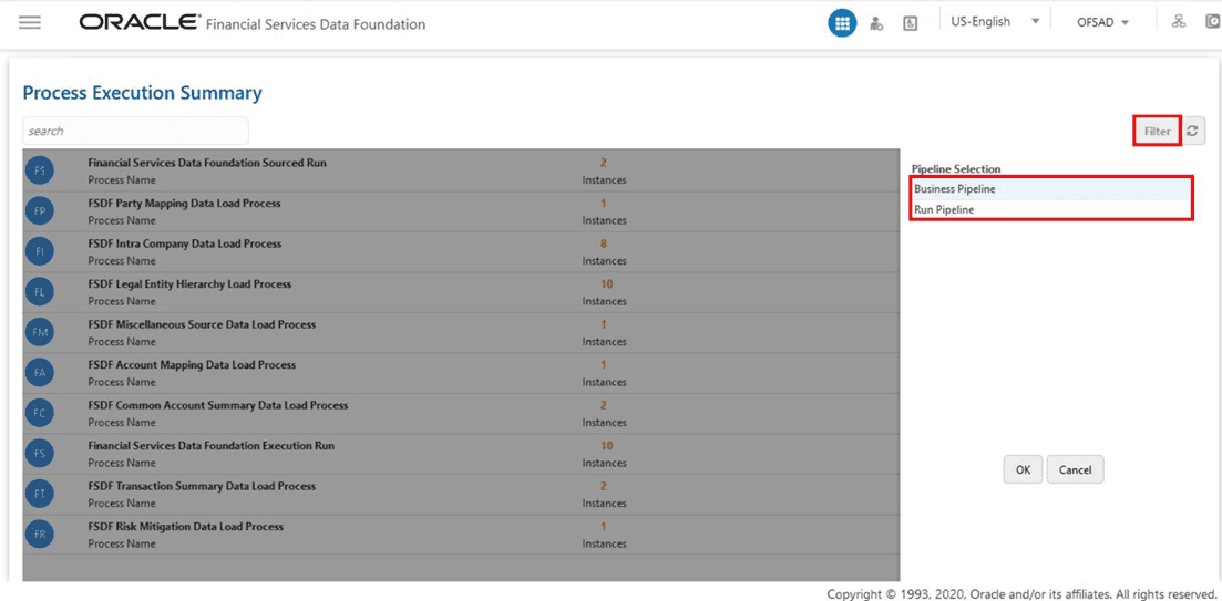 This illustration shows listing the Filter by two Pipeline types that are Business Pipeline and Run Pipeline.