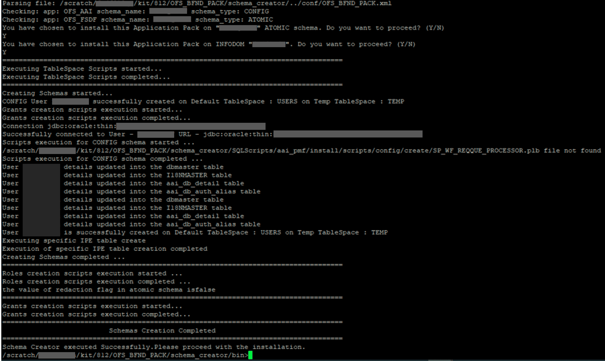 This illustration shows the successful Schema creation in the Online mode.