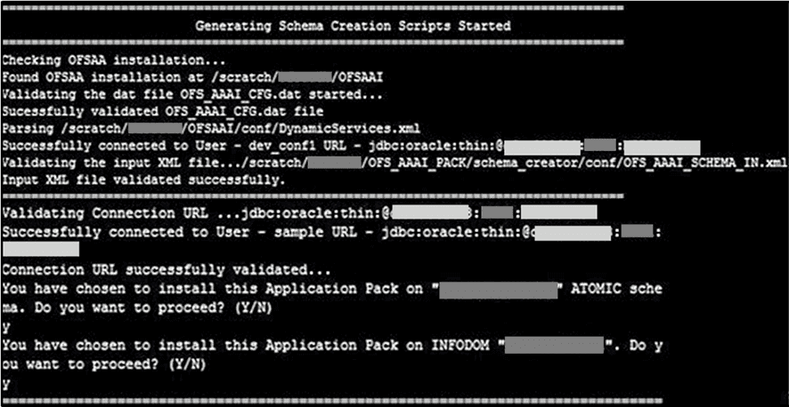 This illustration shows selection of the Atomic Schema and Infodom to install the subsequent Applications Pack. 