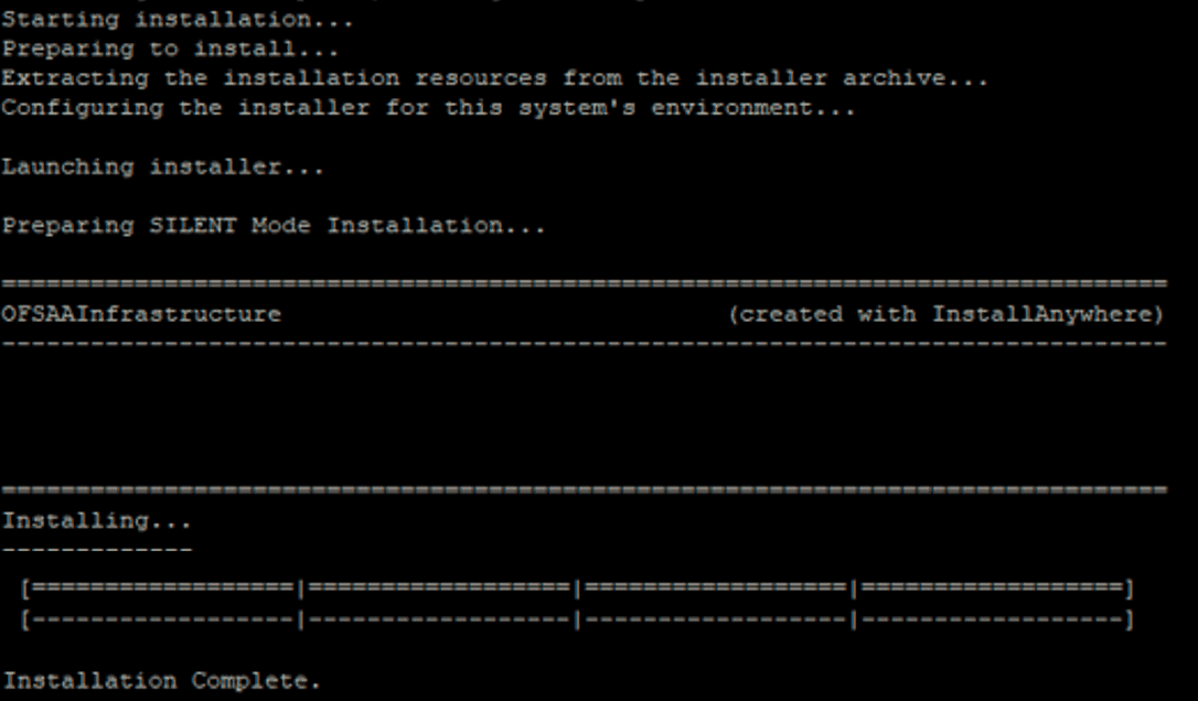 This illustration shows installation of the OFSAAI Application Pack in the SILENT mode.