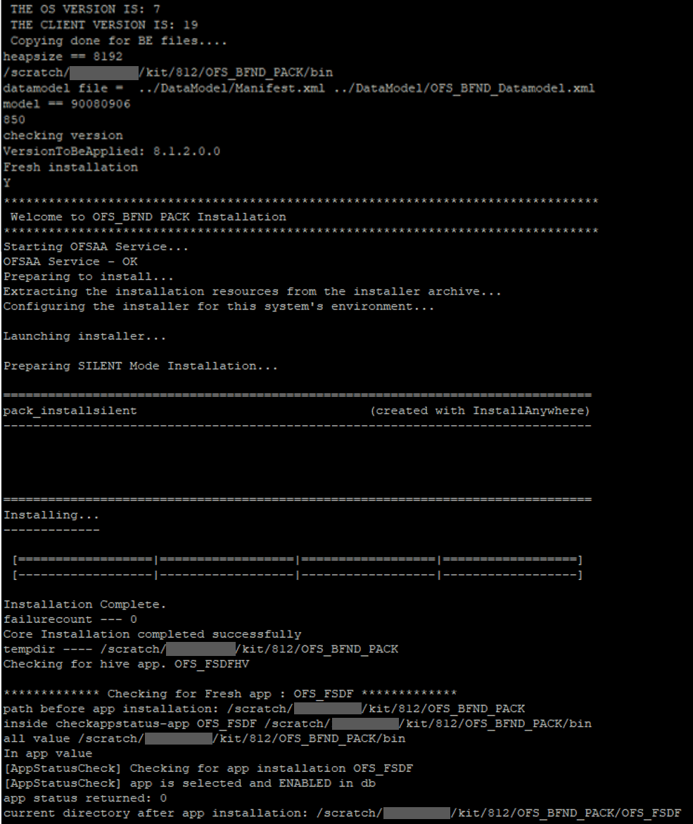 This illustration shows installation of the OFSDF Application Pack in the SILENT mode.