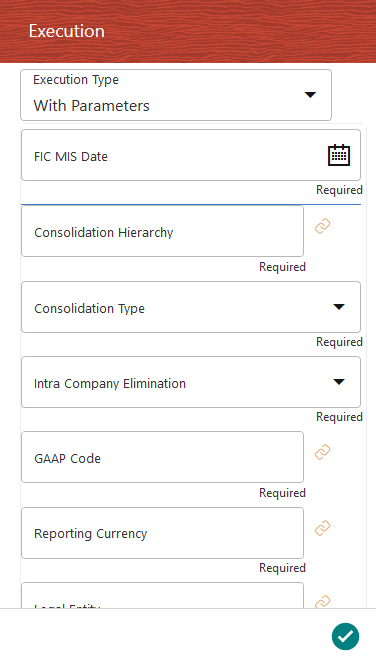 This illustration shows the Execution dialog With Parameters.
