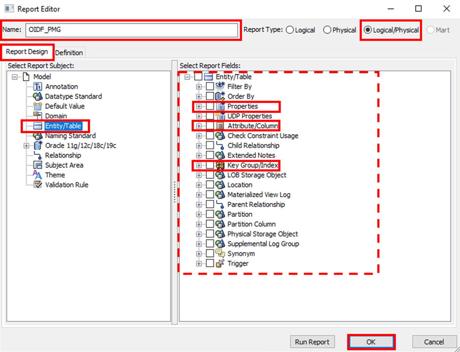 This illustration shows the Report Editor Window. Perform the actions mentioned in the steps preceding this illustration. Use different fields to design the required Report.