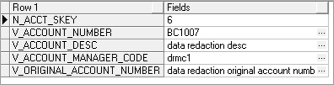This illustration shows the sample data before executing the Data Redaction batch.
