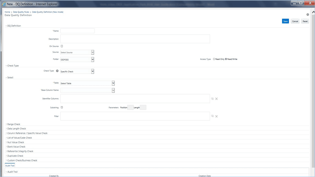 Title: Description of the DQ Definition page follows - Description: This illustration shows the DQ Definition page. Perform the actions mentioned in the next steps.