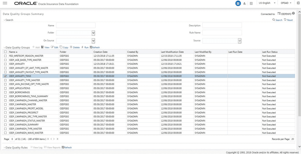 Title: Description of the Data Quality Groups Summary page follows - Description: This illustration shows the Data Quality Groups Summary page. You can perform the actions mentioned in the following paragraphs.