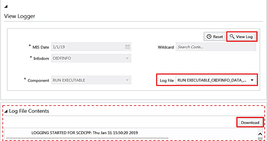 Title: Description of verifying the log file content in the View Logger page follows - Description: This illustration shows verifying the log file content in the View Logger page. Perform the actions mentioned in the steps that follow this illustration.