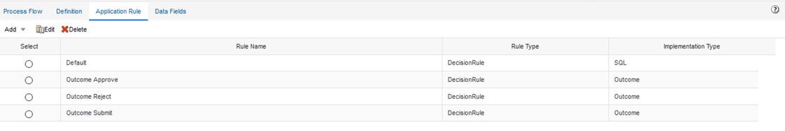 Title: Description of the Oracle Insurance Data Foundation Execution Run Process with the Application Rule tab details follows - Description: This illustration shows the Oracle Insurance Data Foundation Execution Run Process with the Application Rule tab details. Edit the required details and save the updates.