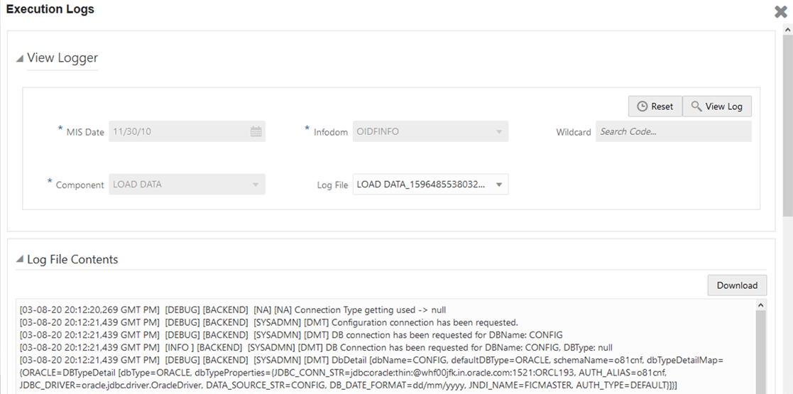 Title: Description of the Execution Logs page with information in the OIDF Sourced or Execution Run Process follows - Description: This illustration shows the Execution Logs page with log information in the OIDF Sourced or Execution Run Process.