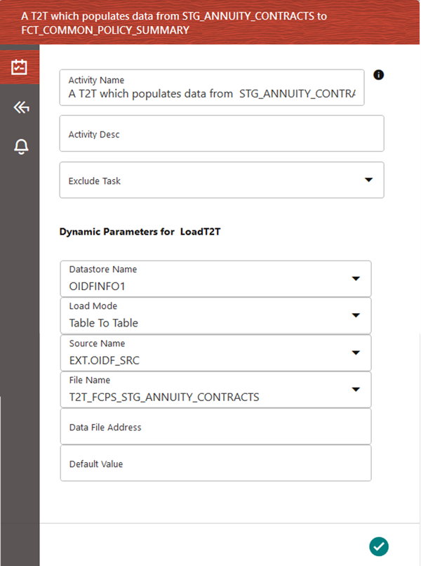 This illustration shows the Add Activity Details page in Insurance Liability Contracts Data Load Process with LoadT2T widget.