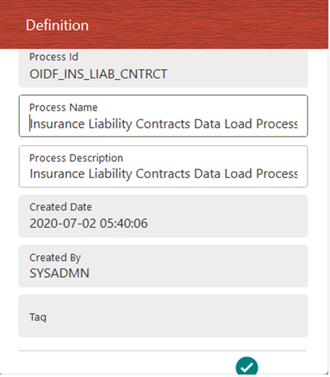 This illustration shows the Definition details page in Insurance Liability Contracts Data Load Process.