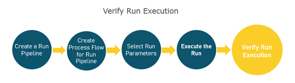 This illustration shows the stage of verifying the Run execution. This stage is explained in detail in the steps that follow this illustration. 