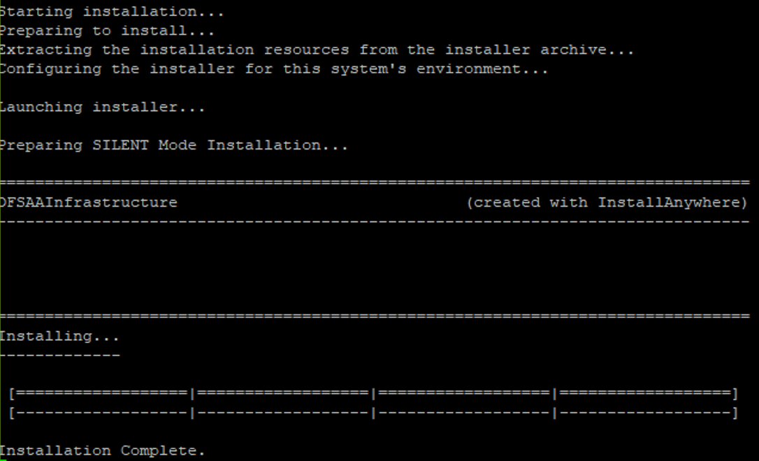 This illustration shows installation of the OFSAAI Application Pack in the SILENT mode.