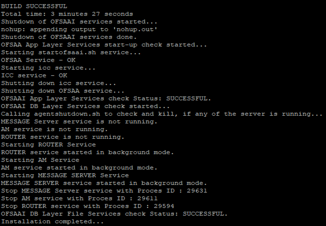This illustration shows the successful installation of the OIDF Application Pack in the SILENT mode.