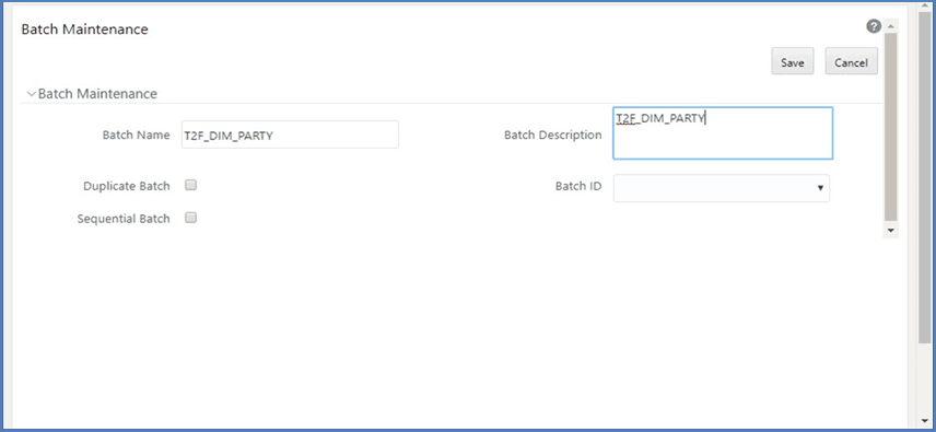Description of creating a batch to Run the T2F follows This illustration shows creating a batch to Run the T2F.