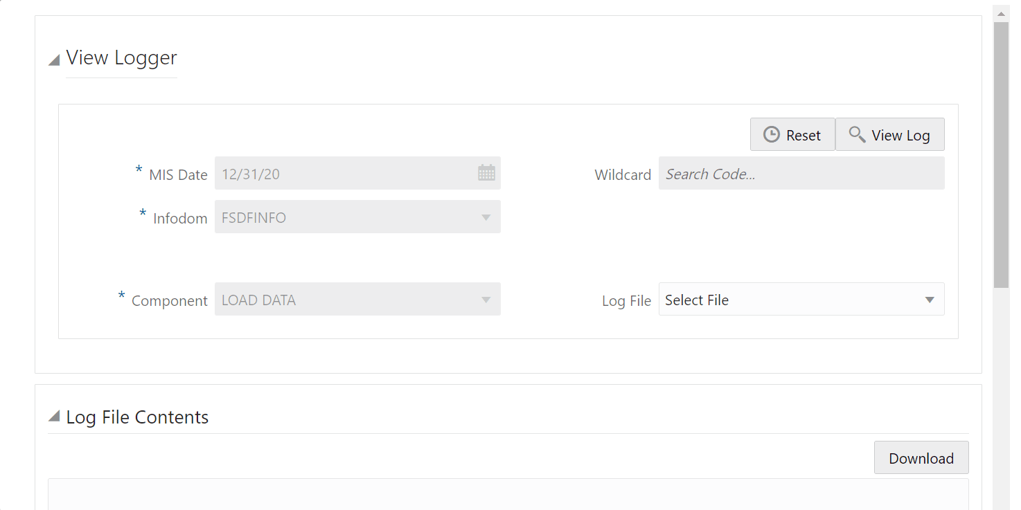 Description of Log File window This illustration allows you to select the appropriate fields to view the run execution log details.