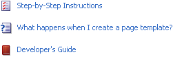ドキュメント・リンク: 「手順を追った説明」、「ページ・テンプレートを作成した場合の処理」、「開発者ガイド」