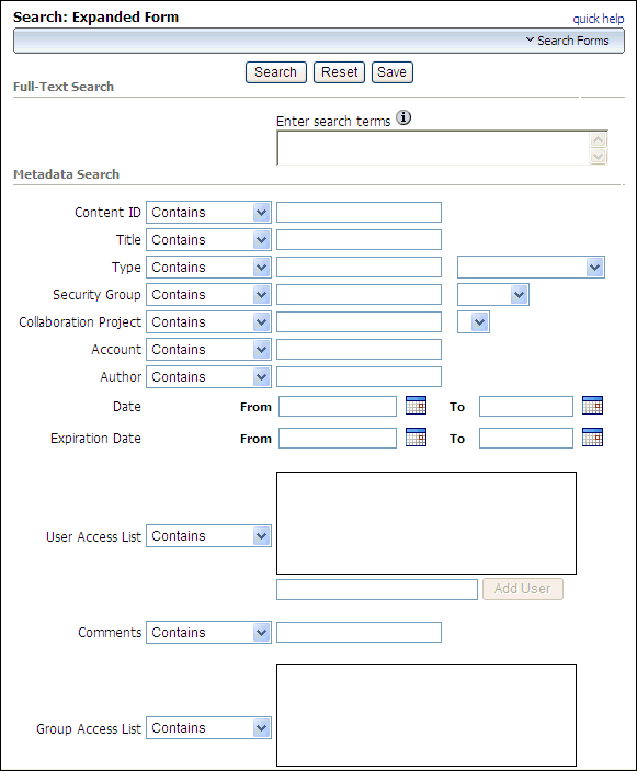 ネイティブ11g拡張検索フォームの図