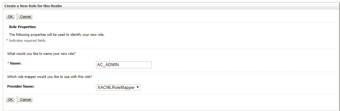 Click New to add a new Global Role called AC_ADMIN role and click OK.