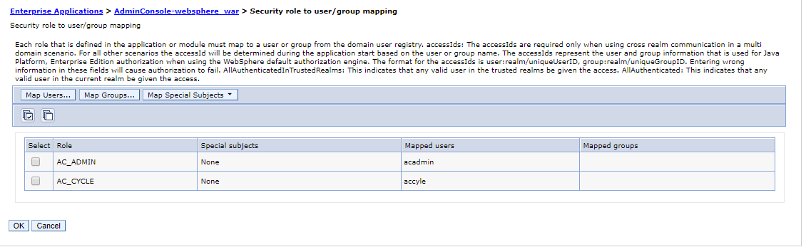 Security role to user/group mapping