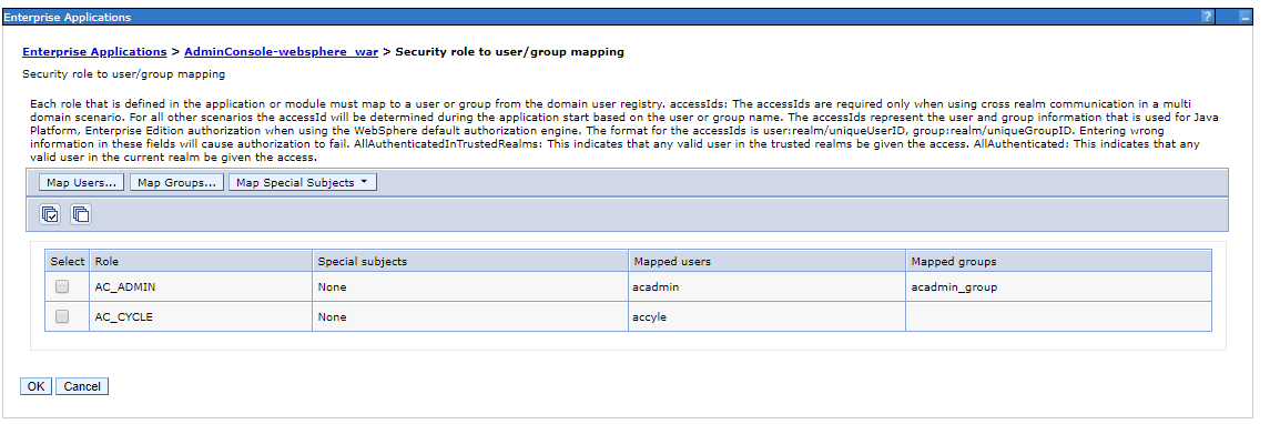 Security role to user/group mapping