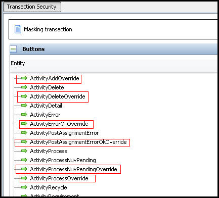 Override Buttons in Transaction Security