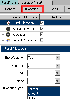 Allocations pane