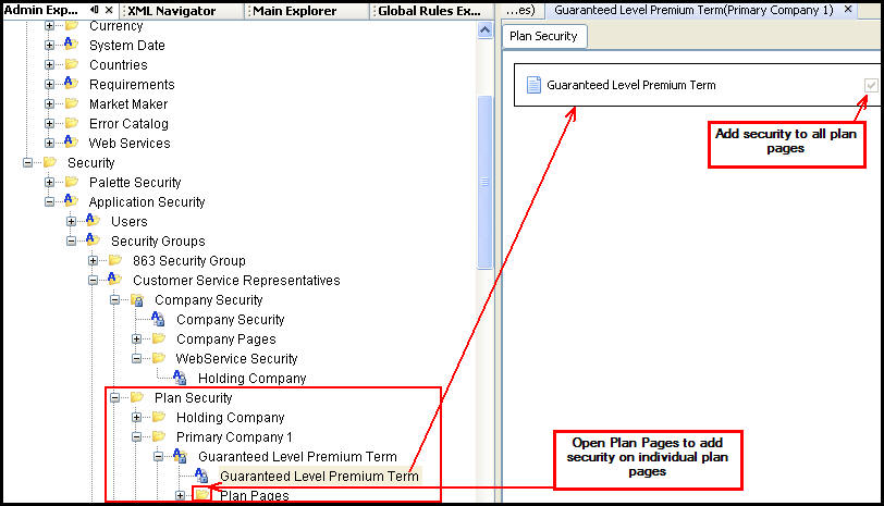 plan security in Admin Explorer