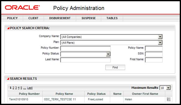 OIPA Policy Search Screen
