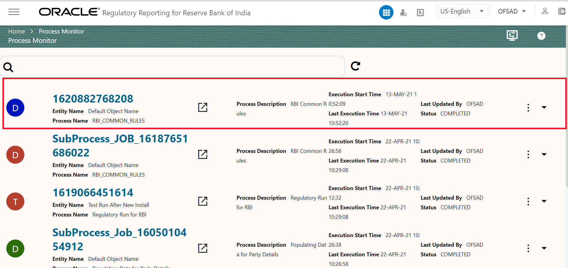 This illustration provides information on the run execution status.