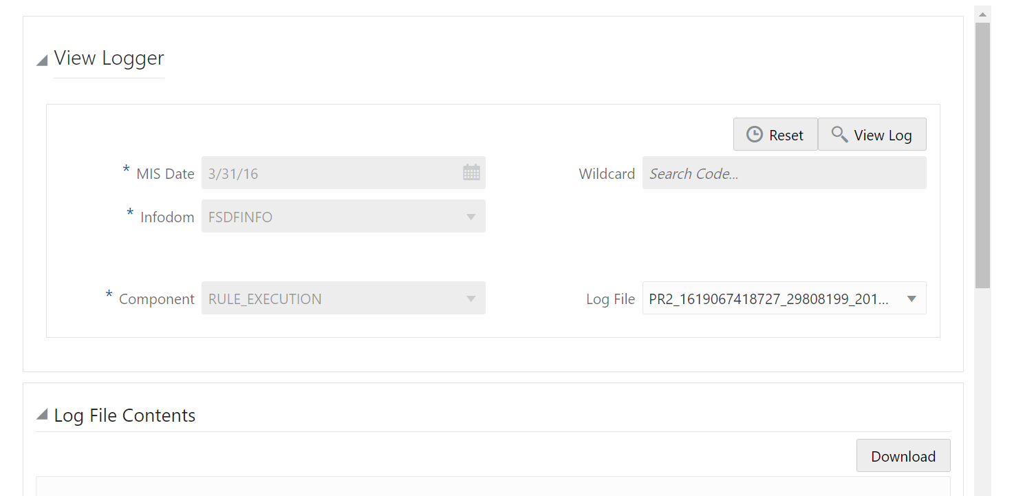 This illustration allows you to select the appropriate fields to view the run execution log details