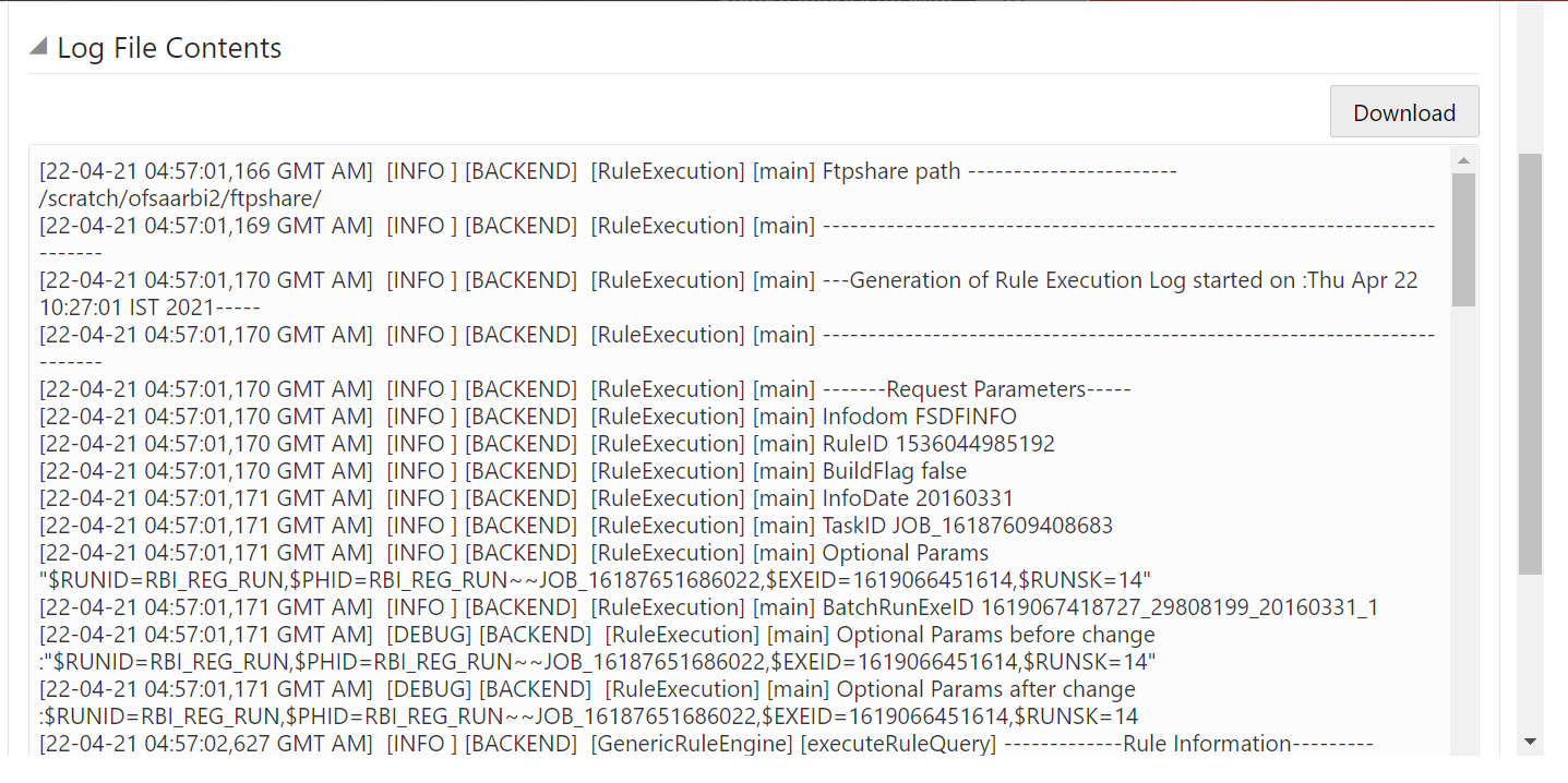This illustration allows you to view the run execution log details.