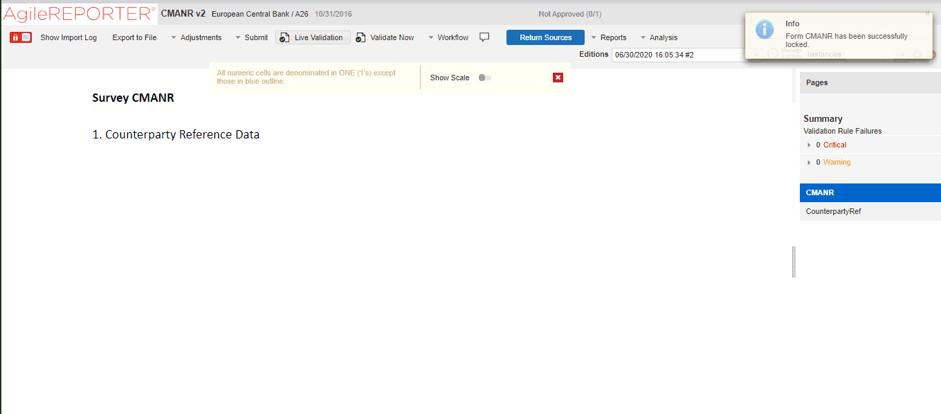 Description of the Report Lock screen follows This illustration shows how to lock the generated report, select the lock icon on the top left column.