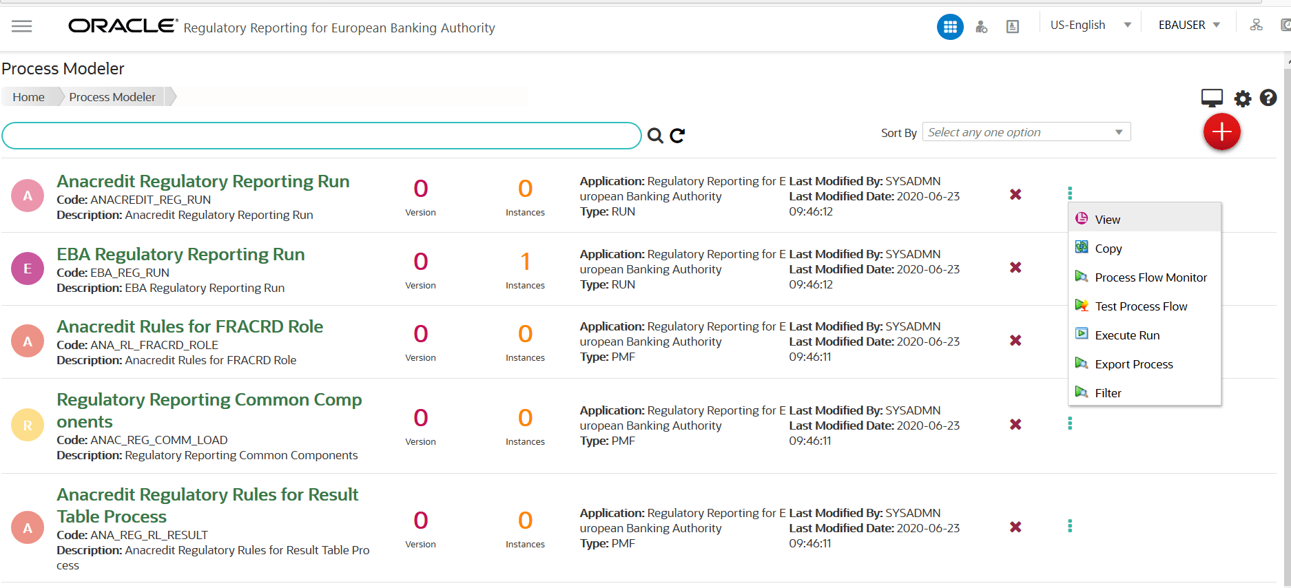 6 Executing Run through Process Modelling Framework in OFS AGILE RP EBA