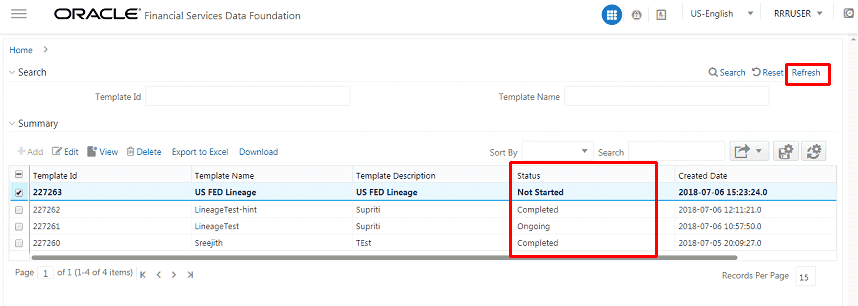 Description of the Template Exported Screen follows This illustration shows the exported template with the status values.