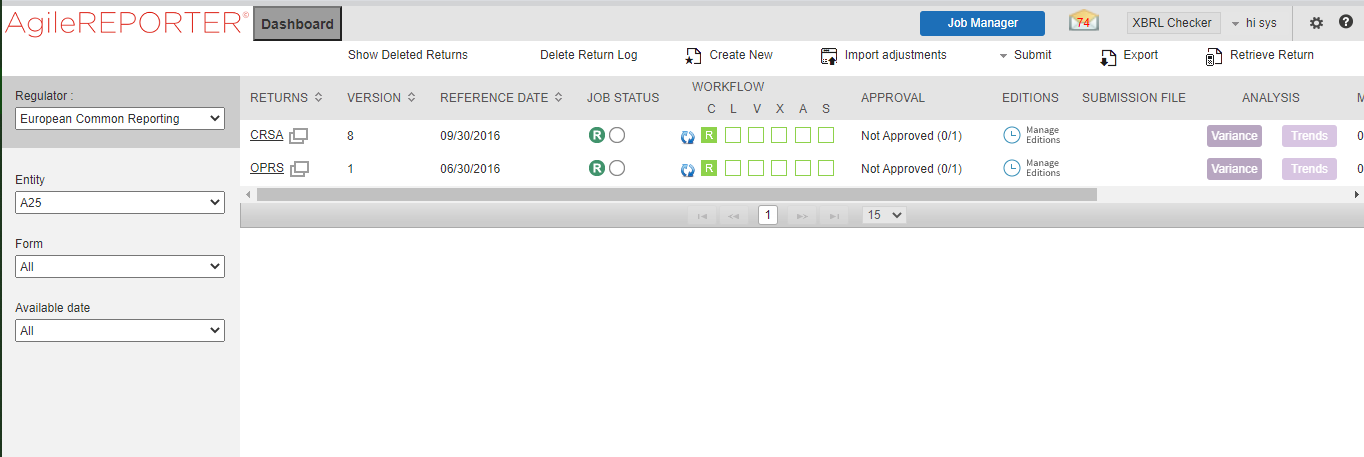 This illustration shows the list of reports for retrieve return in the application.