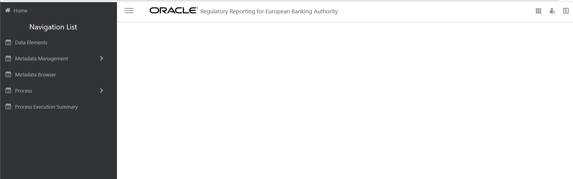 This illustration shows the Regulatory Reporting for European Banking Authority Landing page from OFSAAI applications login.